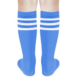 DOOVID Kids Soccer Socks Toddler Baseball Knee High Tube Socks Boys Sports Football Sock Light Blue White