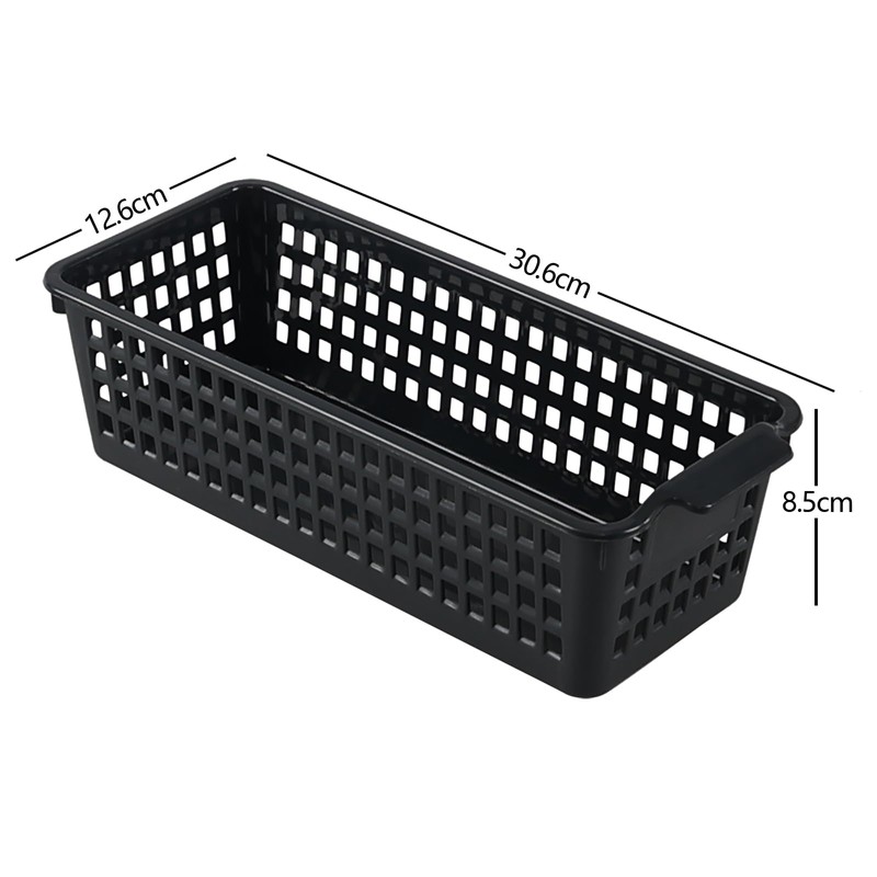 Ysmiltion 6-Pack Slim Plastic Storage Baskets, Black Desktop Storage Basket