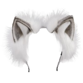 ILUFAM Handmade Fluffy Wolf Fox Cat Ears Headband Animal Anime Cosplay Party Headwear Fancy Dress Costume Hair Hoop (Grey)