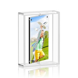 4x6 Acrylic Picture Frame,Rotating Clear Magnetic Picture Frames for Home Office Decor Table Top Display Wedding Birthday Gifts,Double-Sided Photo Frame,1 PCS
