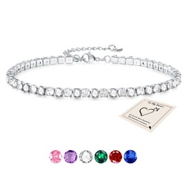 Sfoni Ankle Bracelet for Women, Adjustable Slider Bracelet Anklet with Cubic Zirconia Summer Ankle Chain Anniversary Birthday Graduation Jewellery Gifts for Teen Girls, White Stone