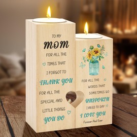 Mothers Day Mom Gifts for Women from Daughter Son Wood Candle Holder Wooden Candlestick Holders Sentimental Gift Unique Christmas Mother's Day Birthday Gifts for Mother in Law Mama Step Mom