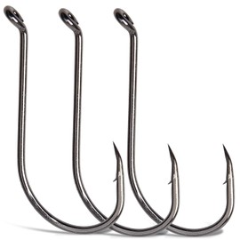 Octopus Fishing Hooks, 120pcs High Carbon Steel Jig Hooks Offset Up-Eye Sport Circel Beak Bait Bass Hooks Black for Saltwater Bass Tackle Size 9/0