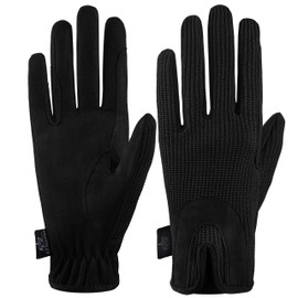 All Day Horse Riding Gloves Ladies Dublin Track Fabric Gloves Leather Equestrian (Black, S)