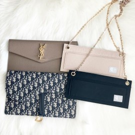 From Her Saddle Clutch Uptown Purse and Wallet Cardholder Insert Conversion Kit with 2 Gold Chain Felt Handbag (Beige)