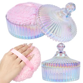 Extra Large Dusting Powder Container with Puffs, 6 Inch Oversize Loose Body Powder Container for Face & Body with 6 Inch Fluffy Soft Loose Dusting Powder Puff for Women Baby Body Face Makeup(Colorful)