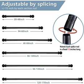 Extra Long Curtain Rods 120-inch To 170-inch,1”Heavy Duty for Living Room,Bedroom,Outdoor Patio,Metal Drapery Rod for 10-14.2 ft Curtain Pole With 4 Adjustable Brackets