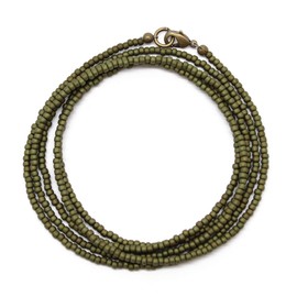 Kathy Bankston Handmade Olive Green Seed Bead Necklace, Thin 1.5mm Single Strand Green Beaded Necklace