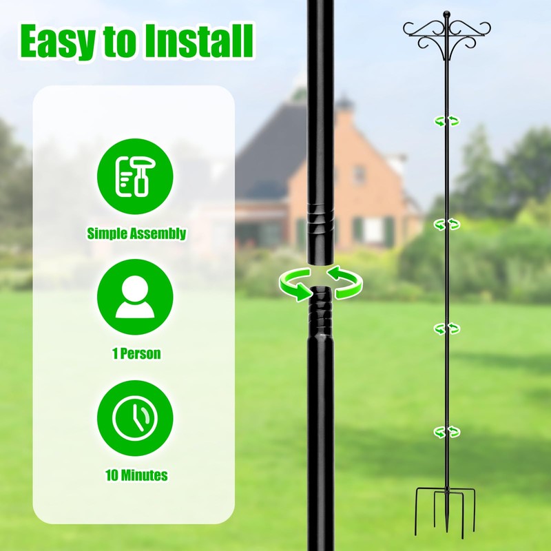 InstyQ 76 Inch Double Shepherd’s Hook for Outdoors, Heavy Duty