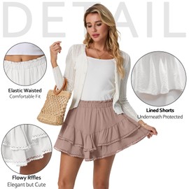 Lepunuo Boho Shorts for Women High Waisted Ruffle Tiered Flowy Skirts with Shorts Underneath Western Outfits Skorts A - Khaki