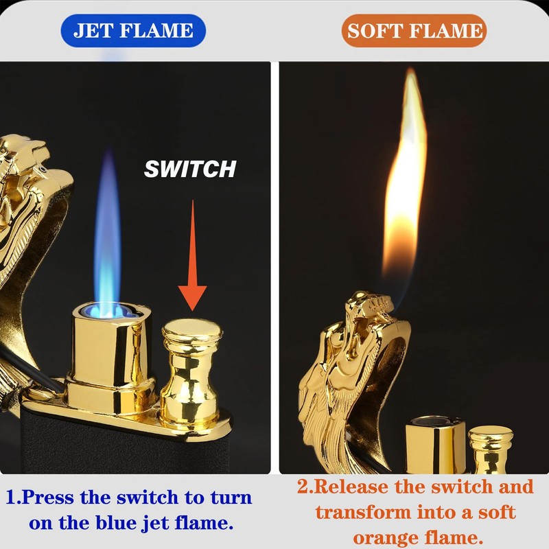 Dragon Lighter, Unique Torch Lighter Switchable Soft/Jet Flame, Butane Refillable