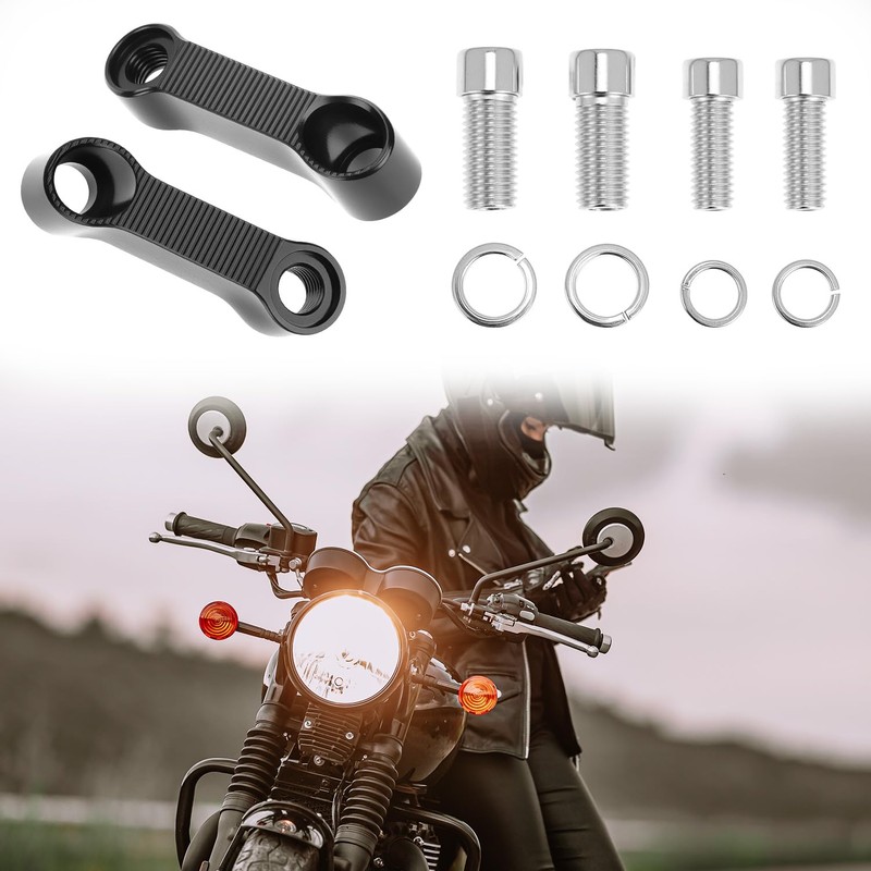QWORK Motorcycle Mirror Extenders, Aluminum Alloy Adapter, 3.15" Total Extension,