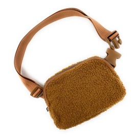 Brown Coffee Plush Teddy Fleece Sherpa Belt Bum Bag Handbag 14 x 20.5 x 5cm