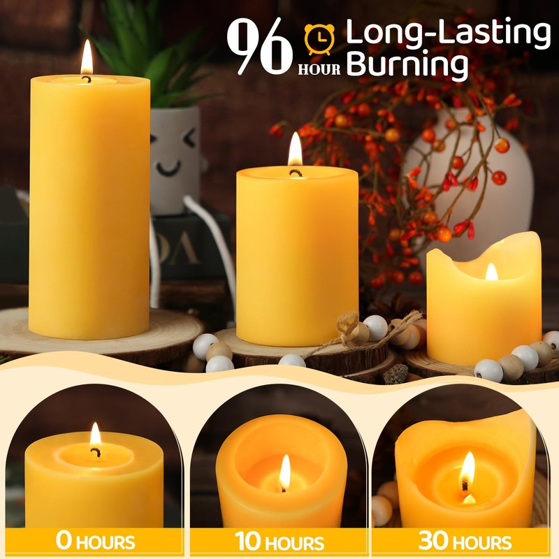 4 Pack Natural Beeswax Pillar Candles,100% Pure Beeswax Candles-380 Hours
