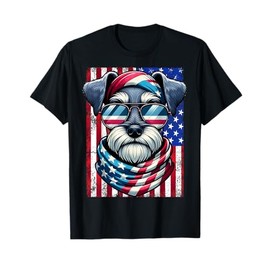 Miniature Schnauzer Dog American Flag 4th of July Patriotic T-Shirt