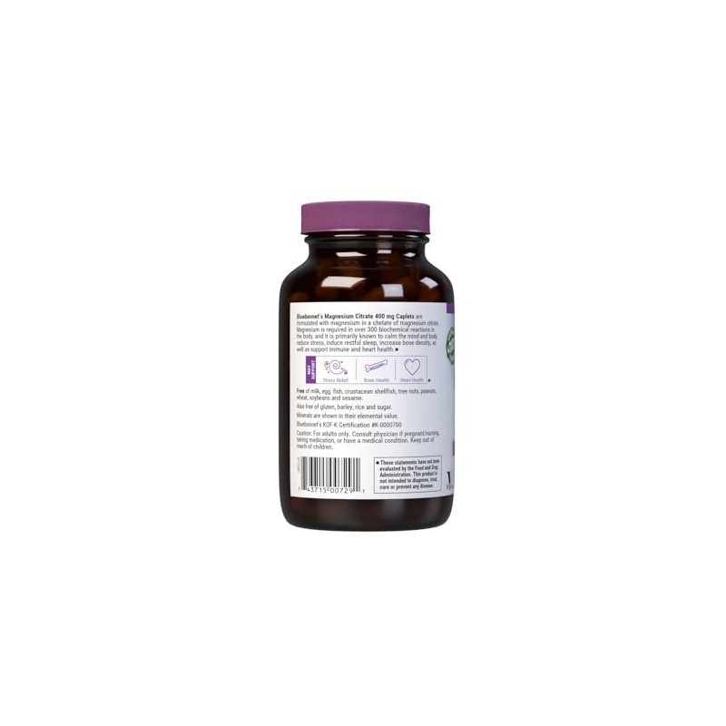 Bluebonnet -Citrato de Magnesio - 60 Cápsulas - Sin Gluten