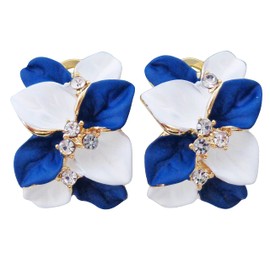 Navachi 18k Gold Plated White Crystal White royalblue Enamel Leaves Flower Az2866 Omega Back Earrings