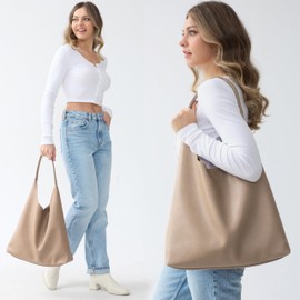 Hobo Bags for Women Soft Vegan Leather Shoulder Handbag Slouchy Tote Purses (Nude)