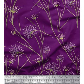 Soimoi Purple Moss Georgette Fabric Grass & Wildflower Floral Printed Craft Fabric by the metre 42 Inch Wide