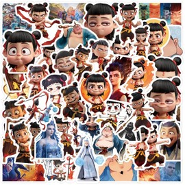 Nezha & Ao Bing Cartoon DIY Stickers - 80 PCS Waterproof, Durable, Fade-Resistant Vinyl Stickers for Laptop, Phone, Luggage, Anime Fans - Cute Anime Decor for Personalization