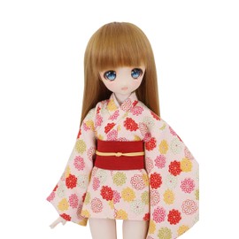 Petite Marie 1/3 MDD Compatible High Kagiku Crepe Mini Length Kimono, Pink Fabric, Red Belt, 15.7 inches (40 cm) Doll Clothes BJD Doll Clothes [No.0083]
