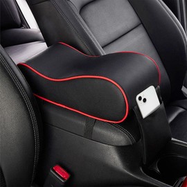 SCUARI Center Console Cover,Car Accessories Car Center Console Cover,Soft Memory Foam Car Armrest Cushion,Car Arm Rest Cushion with Storage Bag,Leather Car Arm Rest Cushion,Fit Most Car (Black&Red)