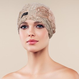 TURIMON Headwear Elegant Women's Lace Turban Beanie Hat: Elastic Head Wrap Cap with Chic Flower Design Multicolor