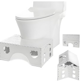 Foldable Toilet Stool 7 inches - Healthy Squatting Posture with Anti-Slip, Portable Travel Foot Stool, Unique Folding Design, Compact & Wide Footrest - Grey