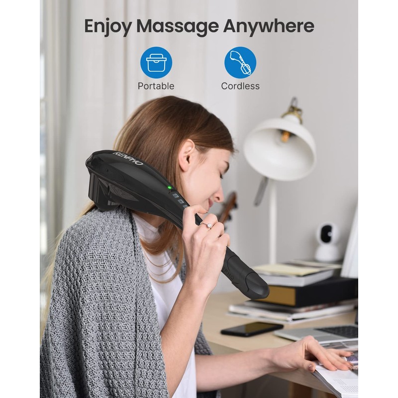 RENPHO Rechargeable Handheld Back Massager, Cordless Electric Neck Massage Tool