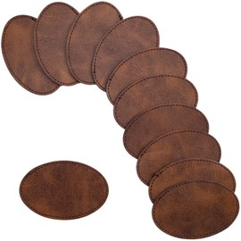 SmallCat 10 PCS Oval Leather Patches for Hats, Iron on Blank Patches, Artificial Leather Patches for Laser Engraving, Repair Patches for Sewing Crafts, Hats, Jackets - Dark Brown