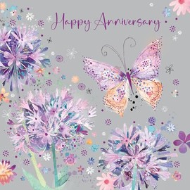 Cherry Orchard | Happy Anniversary Card | On Your Anniversary Special Couple, Both of You | Gorgeous Pastel Butterfly Design | Square Card | Complete with Envelope