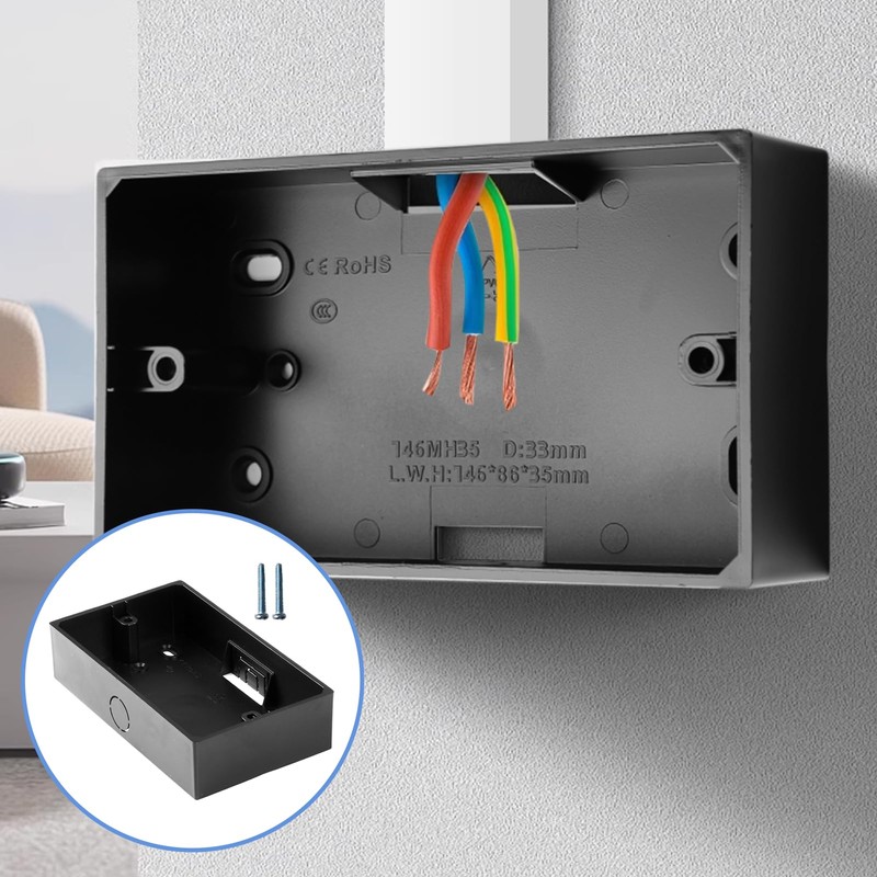 2 Gang Surface Mount Back Box Pattress Black 2Pcs, Black