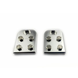 A pair of 4-point flat lug battery terminal blocks, using stainless steel bolts
