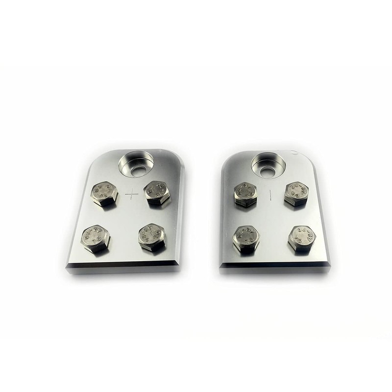 A pair of 4-point flat lug battery terminal blocks, using