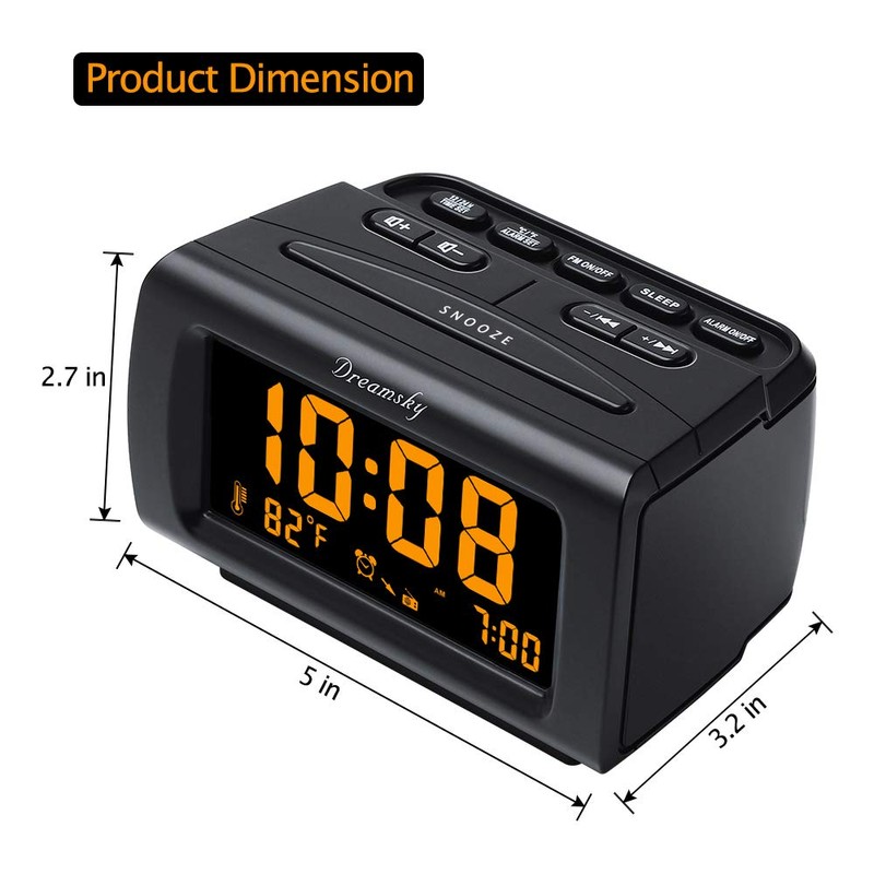 DreamSky Alarm Clock Radios for Bedrooms with Battery Backup, Large