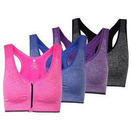 ohlyah Women's Zipper Front Closure Sports Bra Racerback Yoga Bras 4 Pack M