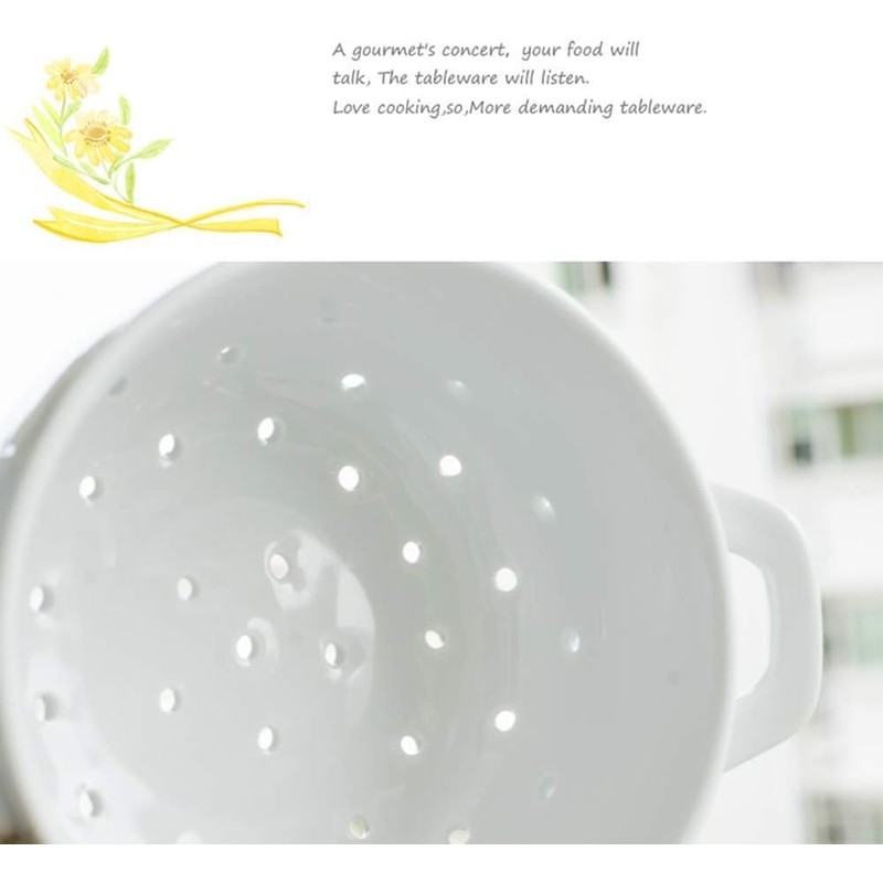 Fyuan Ceramic Porcelain Colander Kitchen Strainer Bowl for Vegetable Fruit