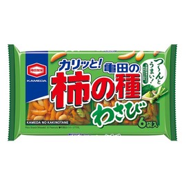 Kameda Kakinotane Rice Crackers with Peanuts Wasabi Flavor, 6 Packs