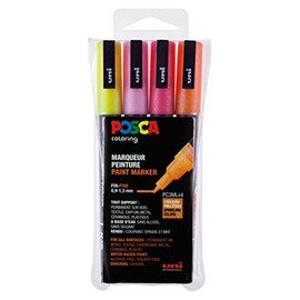 uni-ball uni Posca 186505 – MARKER FINE BULLET BLACK GLITTER SET OF 4 WARM Colors