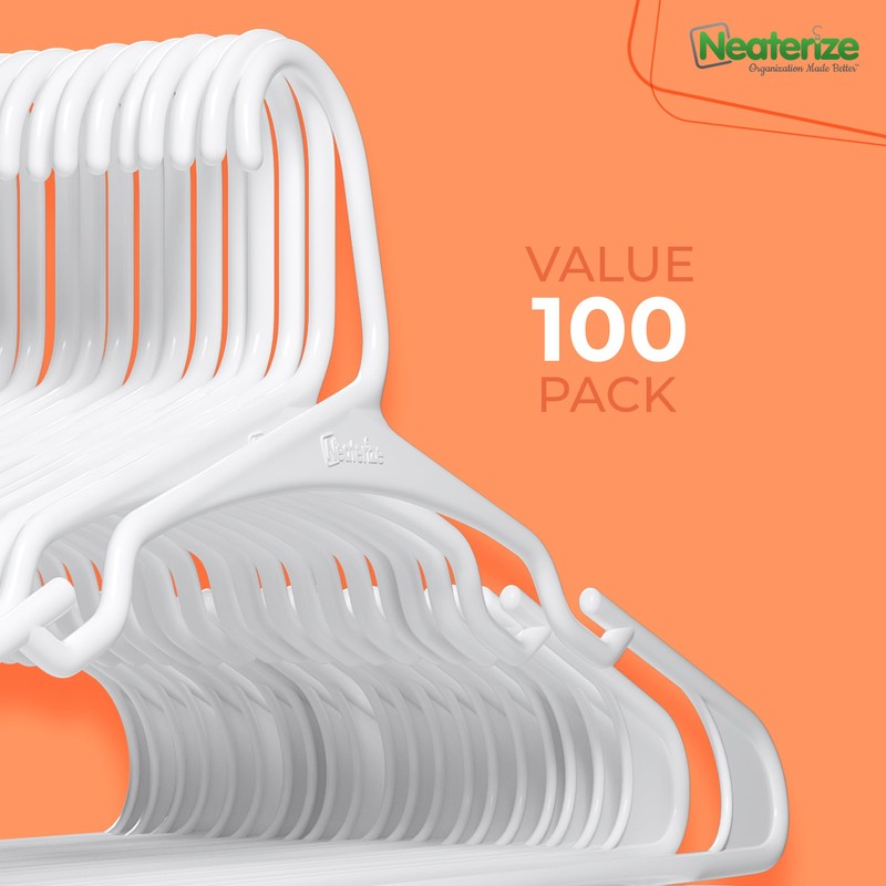 NEATERIZE Clothes Hangers Plastic 100 Pack For Adults - Plastic