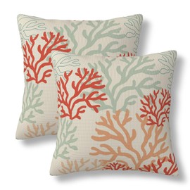 BEITUOLA Red Orange and Mint Corals Throw Pillow Covers 18x18 Set of 2 Tropical Nautical Decorative Pillow Covers Coastal Outdoors Pillowcase Cushion Case Home Decor for Sofa Couch Bed Bedroom