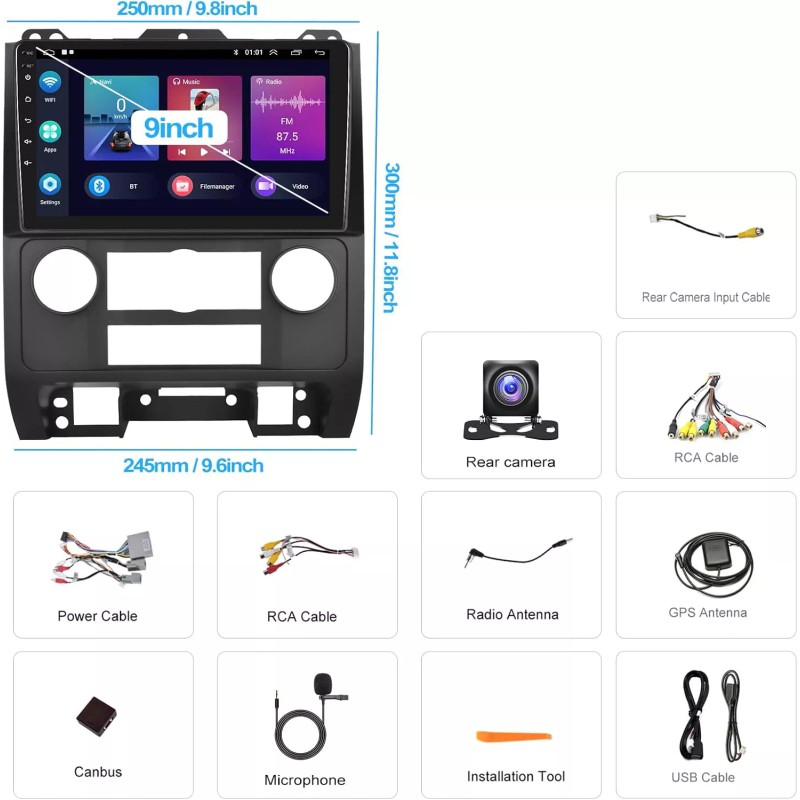 For Ford Escape 2008-2012 Apple Carplay Car Stereo Radio Android