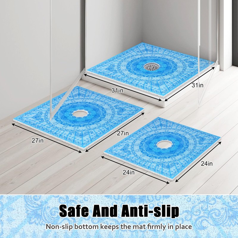 Square Shower Mat Non Slip: 27x27 Inch Extra Large Shower
