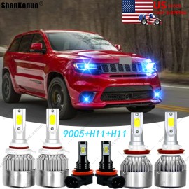SHENKENUO For 2014-2018 Jeep Grand Cherokee Combo Ice Blue LED Headlights & Fog Light Kit