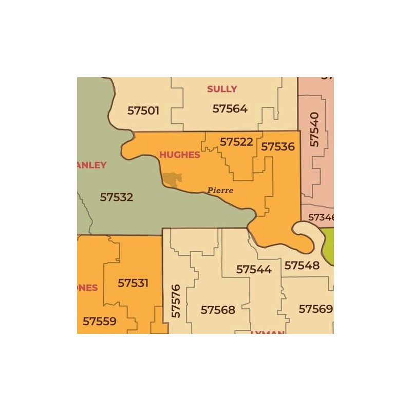 South Dakota ZIP Code Map with Counties - Large -