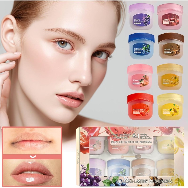 8PCS Mini Bálsamo de Labios y Máscara de Labios,Hidratante para