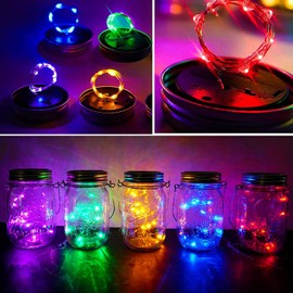 Solar Mason Jar Lights Lids, 10 Pack 30 LED Solar Fairy Lights for Regular Mouth Mason Jars, Outdoor Hanging Jar for Garden Yard Decor, Wedding Christmas Gifts (Jars Not Included), 5 Colors
