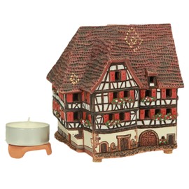 Midene Ceramic House Tea Light Candle Holder Home Decor Collectible Miniature House Replica of The Historic Hotel in Alsace Mini Tiny House