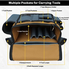 MELOTOUGH Electrician Tool Pouch with Belt,14 Pocket-Utility Pouch,Tool Bag,Left Right Hammer Holder,Adjustable 2-Inch Belt for Electrician,Construction,Durable Canvas Construction,Khaki