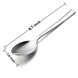 Teaspoon Set of 12, E-far 6.7 Inch Stainless Steel Spoons for Kitchen or Restaurant, Non-toxic & Mirror Polished, Squared Edge & Dishwasher Safe